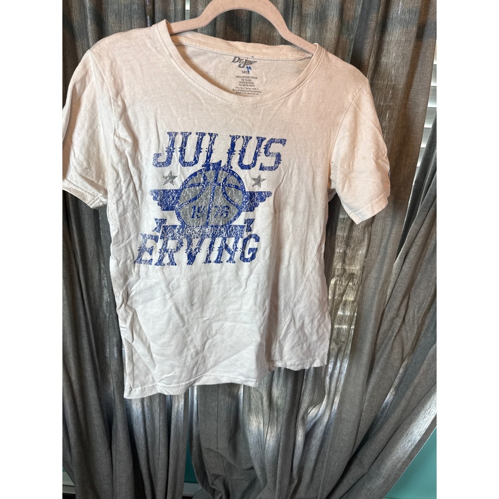 Dr J‎ Julius Erving Basketball Graphic T-Shirt Youth XL 14/16 White Cotton Tee